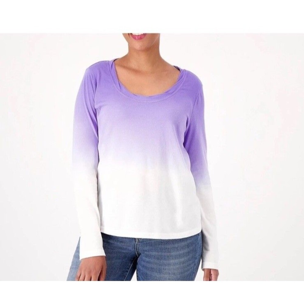 Candace Cameron Bure The Ocean Dipped Long-Sleeve Shirt Ultra Violet SIZE L